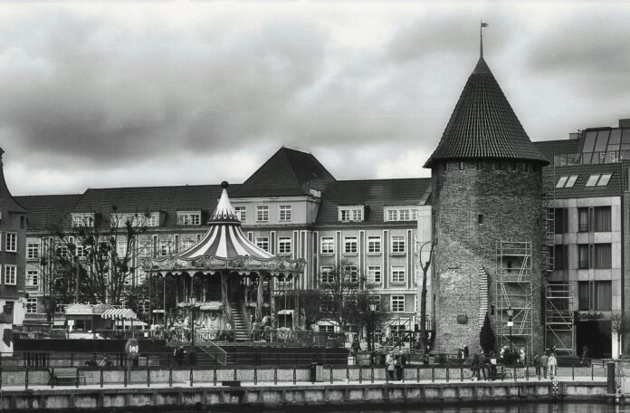 Tower and Carousel in Gdansk in Poland